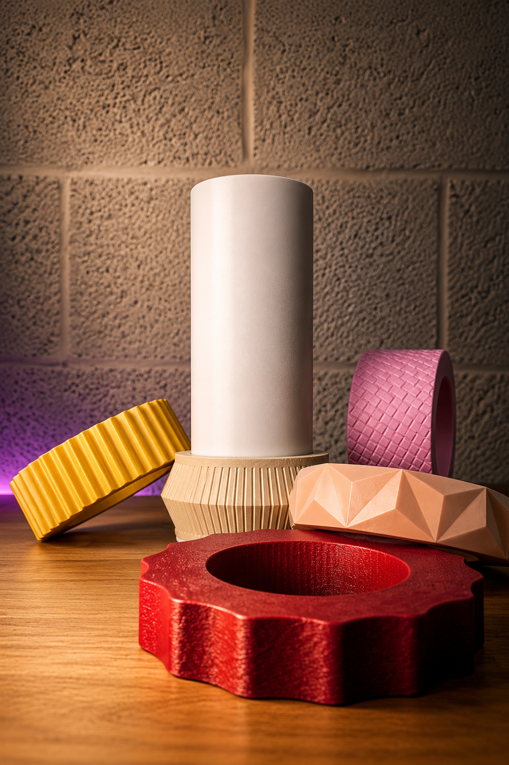 Vase TOTEM coloris SORBET, vue éclatée du tube et des éléments empilables – L'Atelier Lapinou